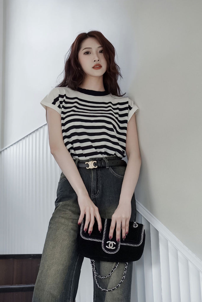 Batwing Sleeve Stripe Loose Knitted Top