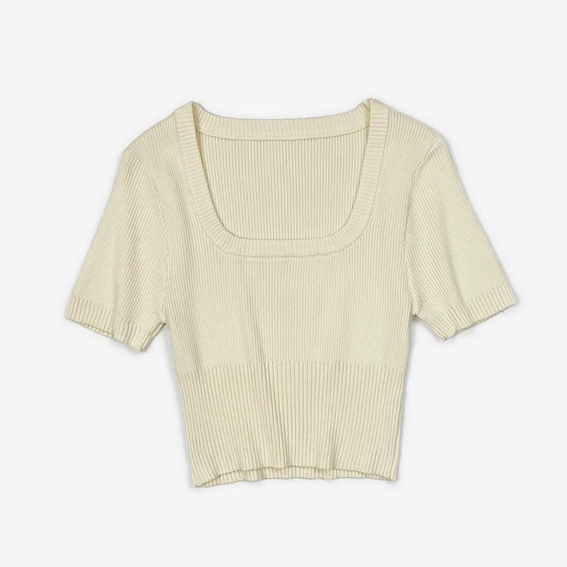 Square Neck Ribbed Knitted Crop Top