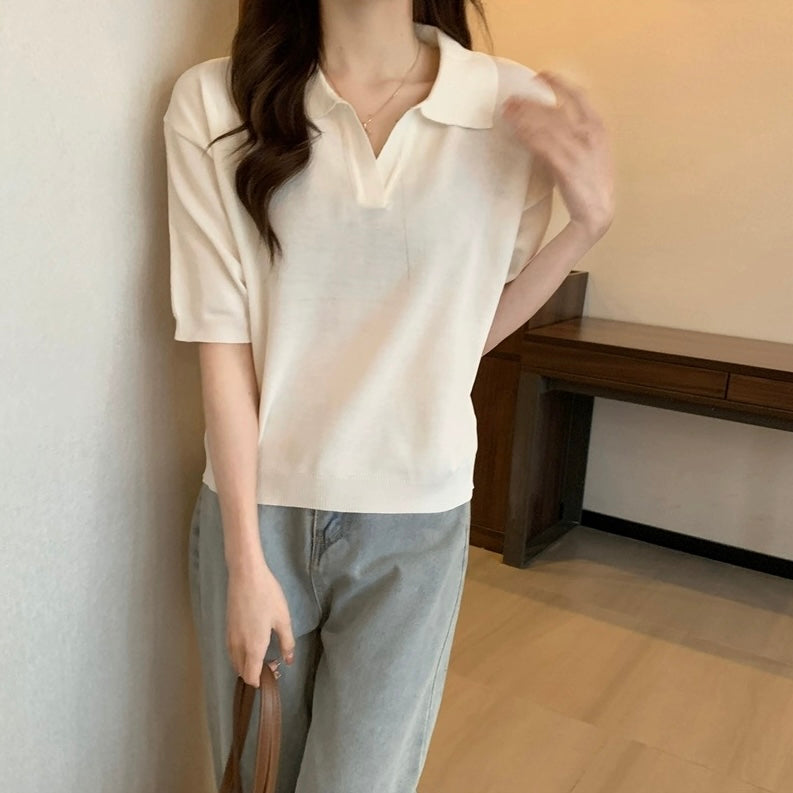 Collar Neck Solid Loose Knitted Top