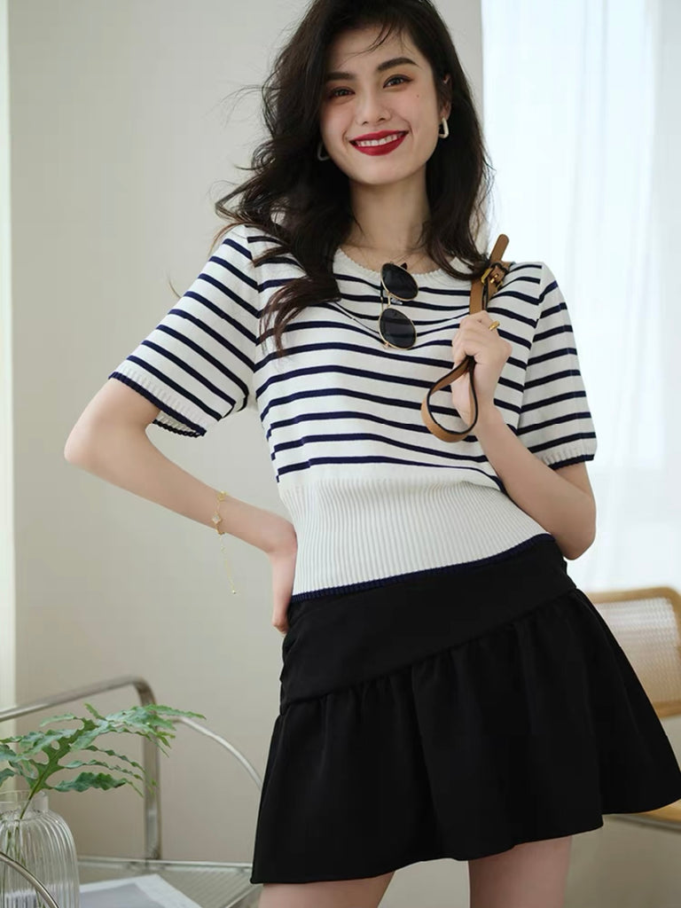 Stripe Ribbed Hem All Match Knitted Top