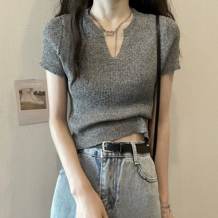 Notch Neck Daily Outfit Knitted Top