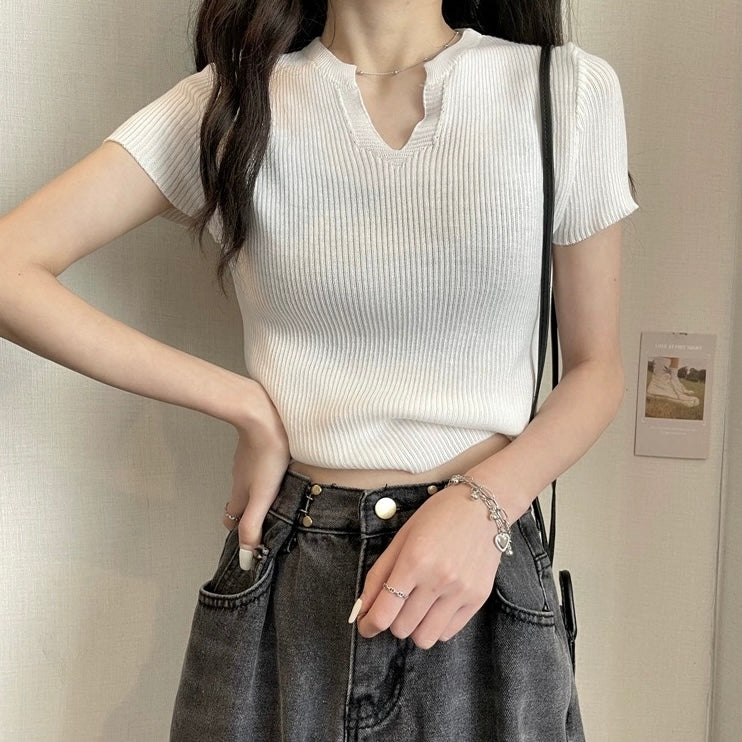 Notch Neck Daily Outfit Knitted Top