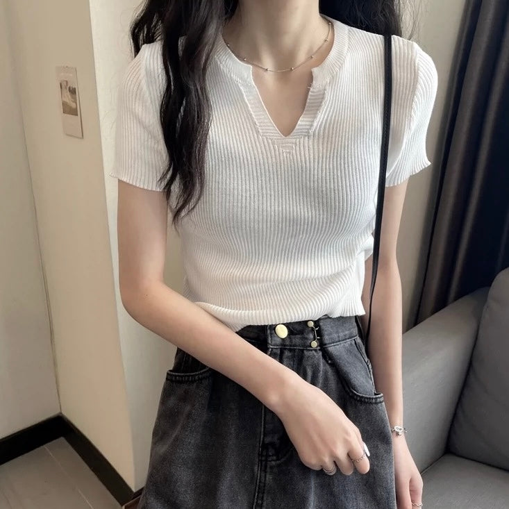 Notch Neck Daily Outfit Knitted Top