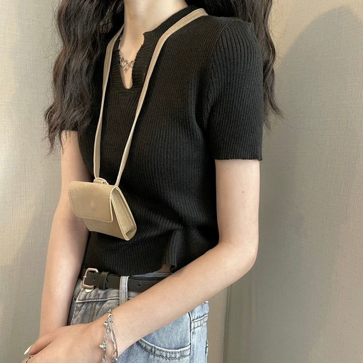 Notch Neck Daily Outfit Knitted Top