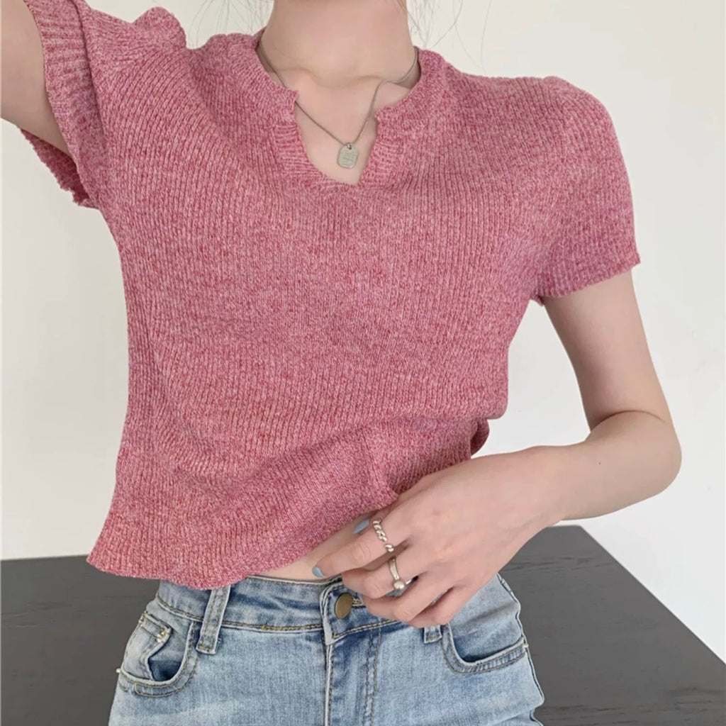 Notch Neck Daily Outfit Knitted Top