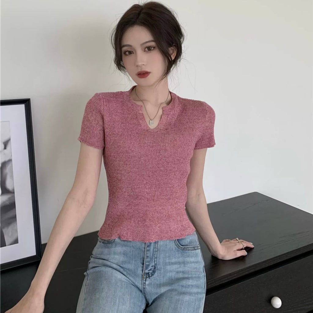 Notch Neck Daily Outfit Knitted Top