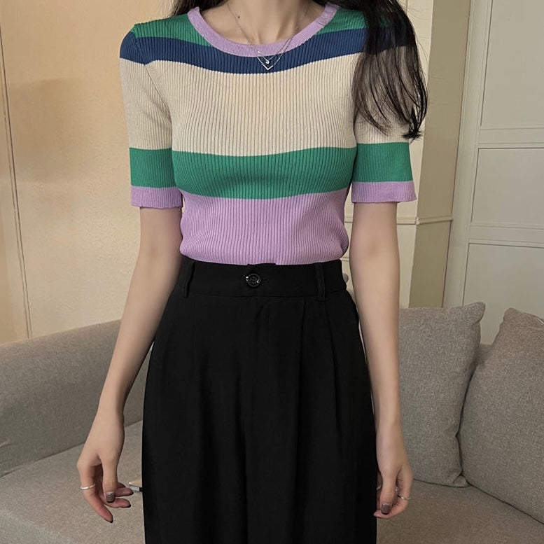 Multi Color Stripe Knitted Top