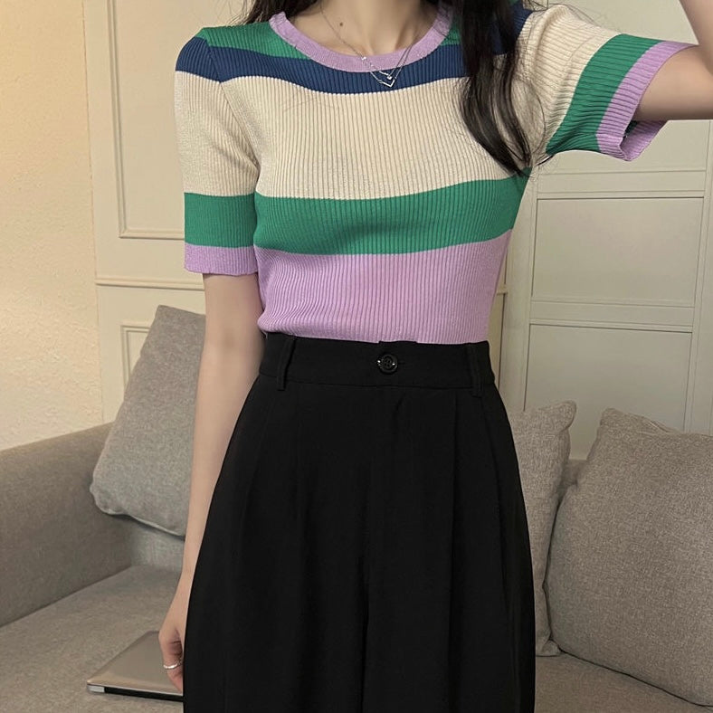 Multi Color Stripe Knitted Top