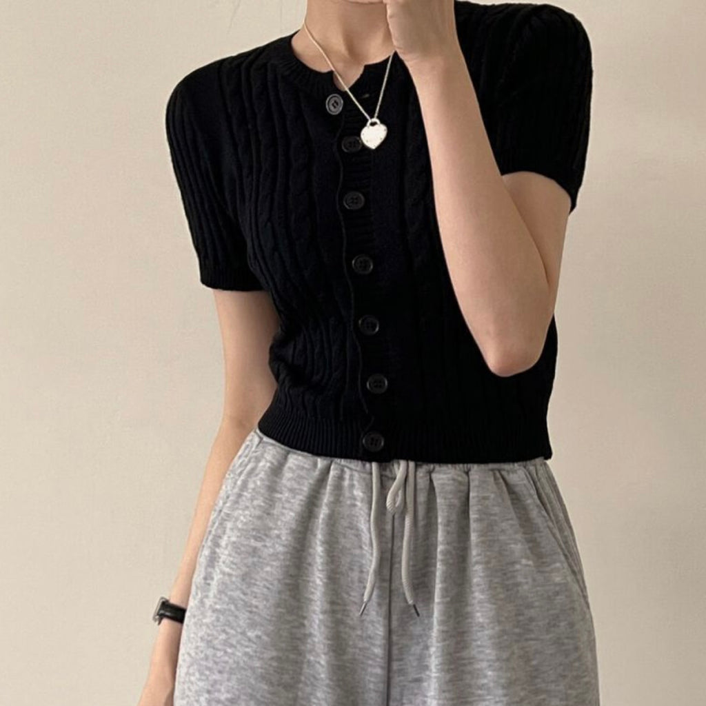 Button-up Twisted Pattern Knitted Top