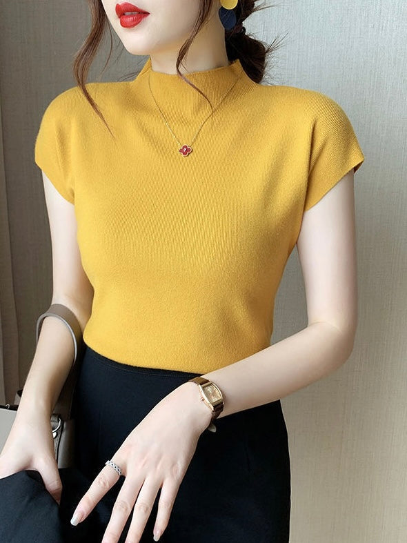 Turtle Neck All-match Batwing Sleeve Knitted Top