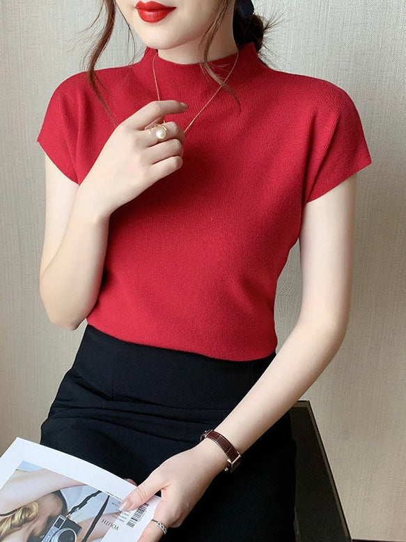 Turtle Neck All-match Batwing Sleeve Knitted Top