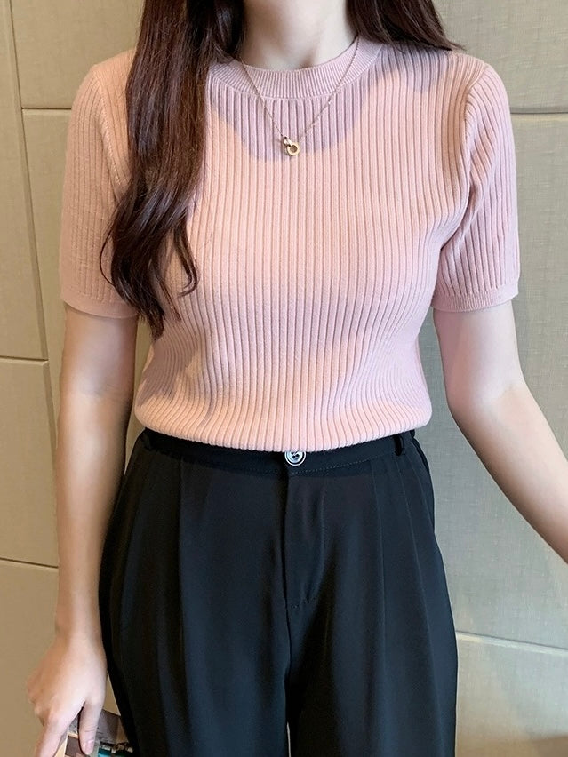 Knitted Solid Top Daily Outfit All-match