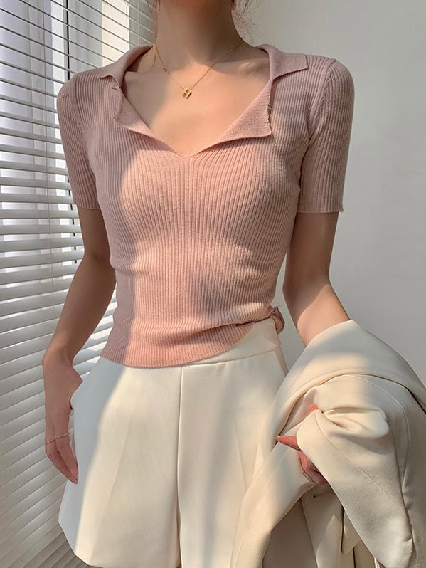 Unique Polo Neck Knitted Top