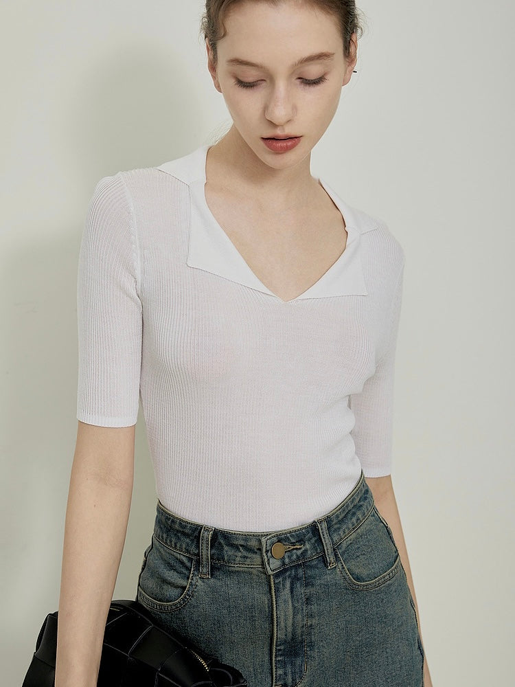 Unique Polo Neck Knitted Top