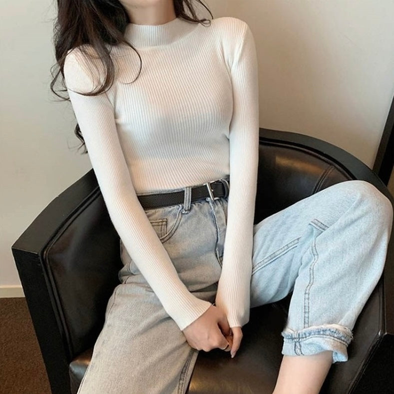 Half Turtle Neck Long Sleeve Soft Knitted Top