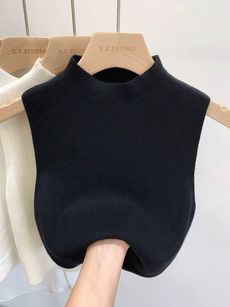 Korean All Match Solid Sleeveless Soft Knitted Top
