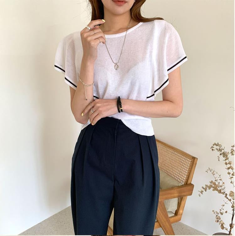 Korean Oversize Sleeve Two Tone Knitted Top