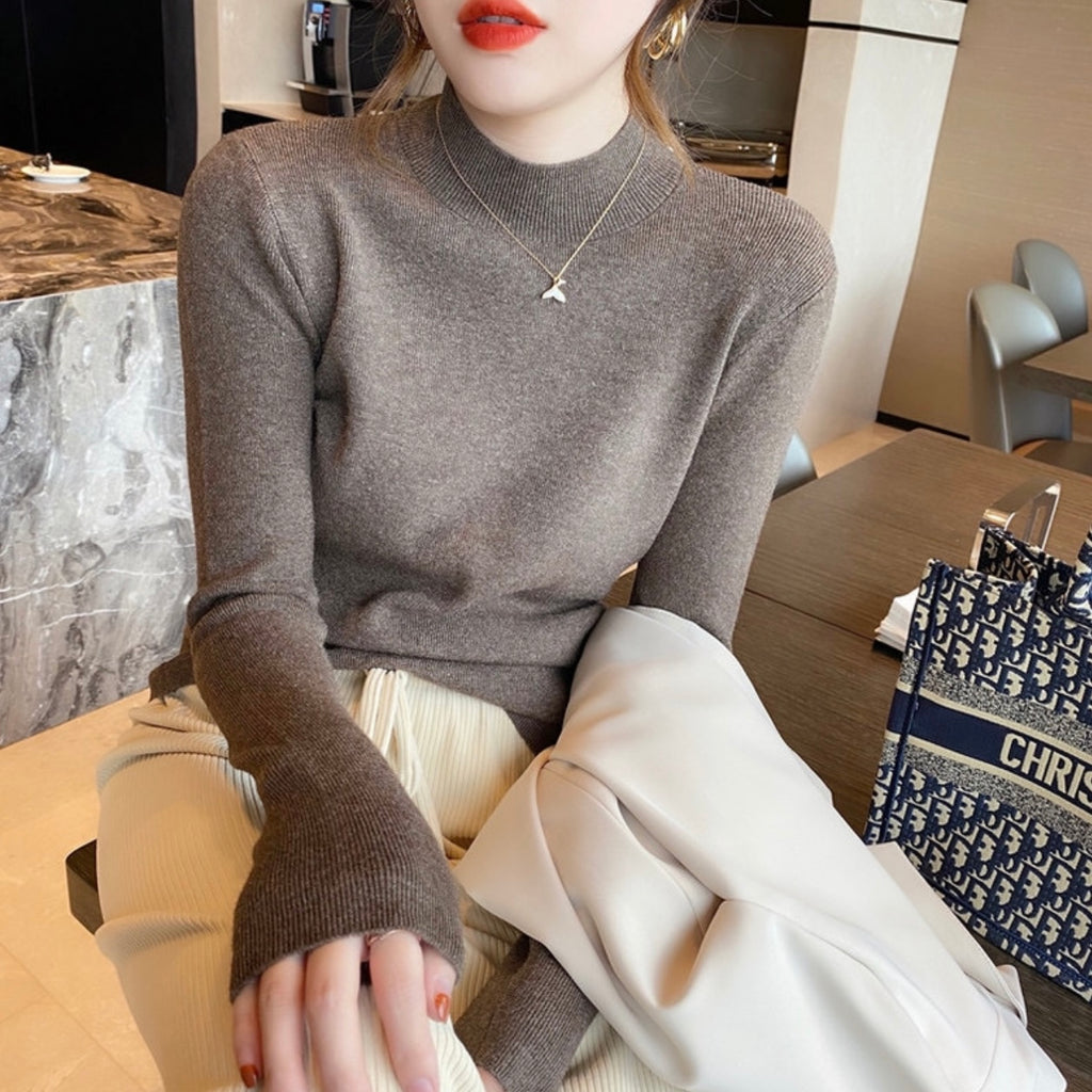 Turtle Neck Long Sleeve Solid Soft Knitted Top