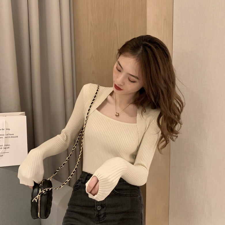 Square Neck Long Sleeve Soft Knitted Top