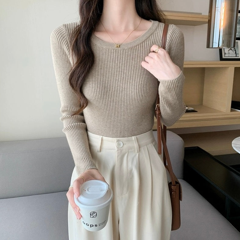 Round Neck Long Sleeve Basic Soft Knitted Top