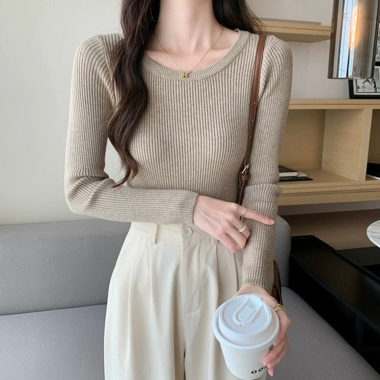 Round Neck Long Sleeve Basic Soft Knitted Top