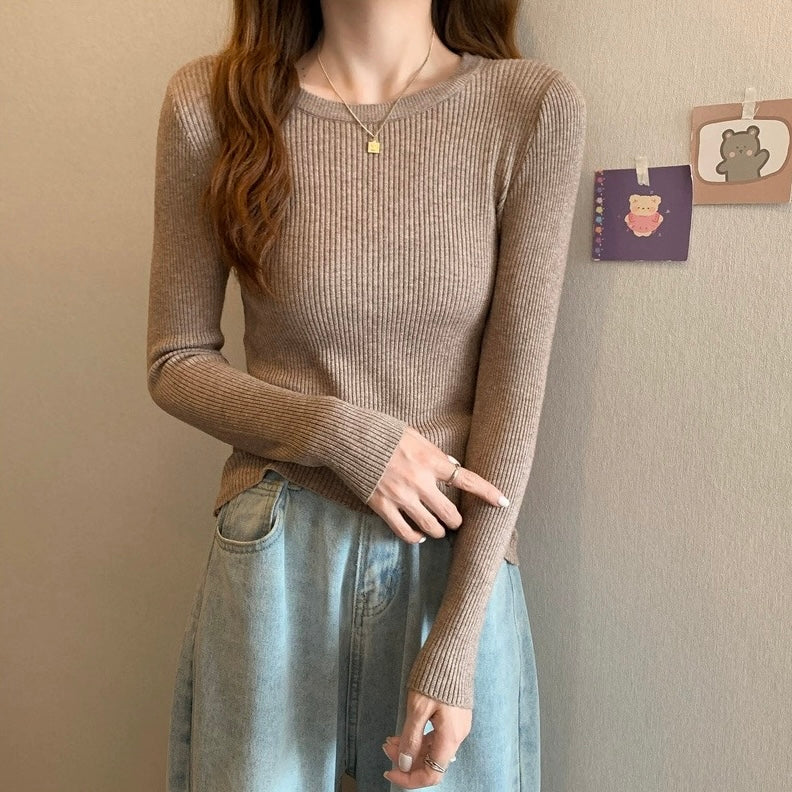 Round Neck Long Sleeve Basic Soft Knitted Top