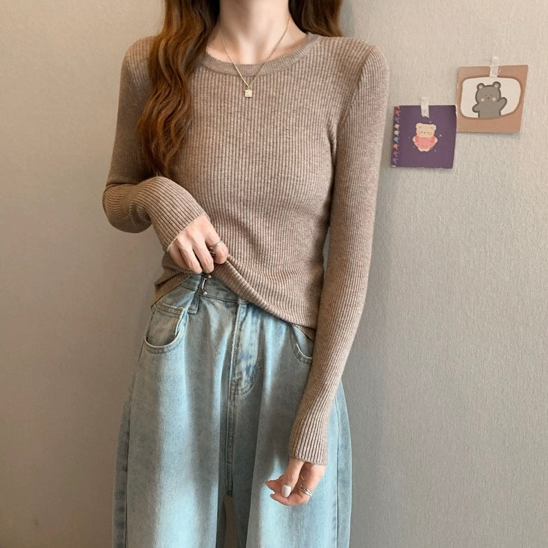 Round Neck Long Sleeve Basic Soft Knitted Top