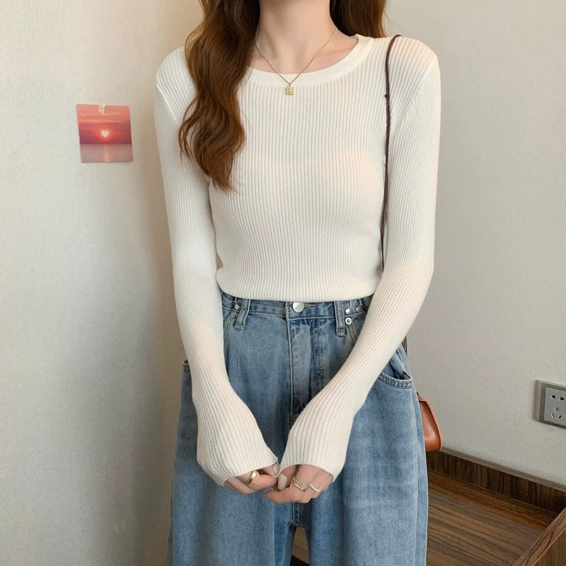 Round Neck Long Sleeve Basic Soft Knitted Top