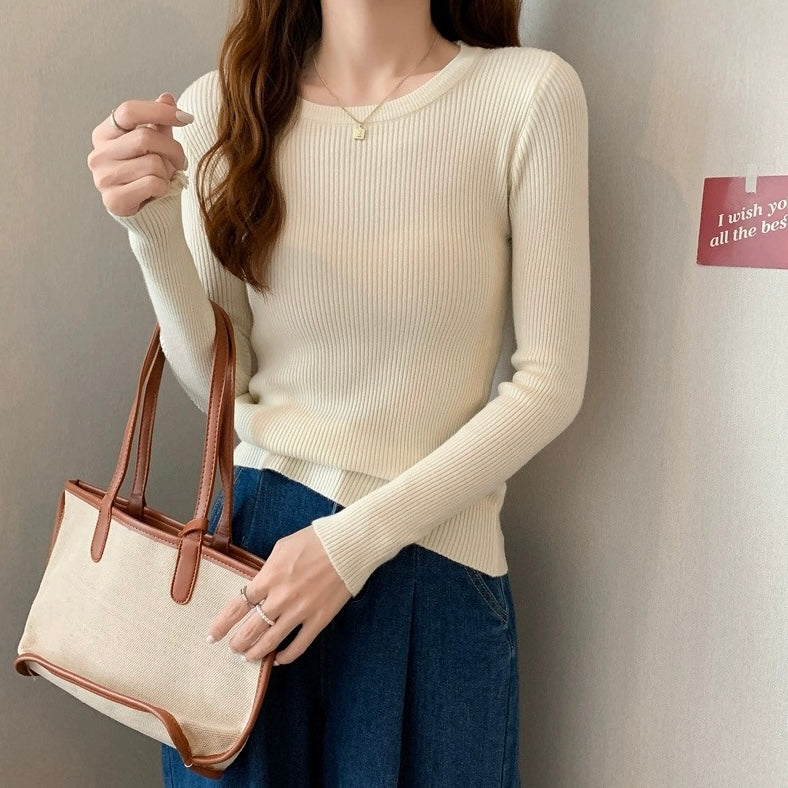 Round Neck Long Sleeve Basic Soft Knitted Top