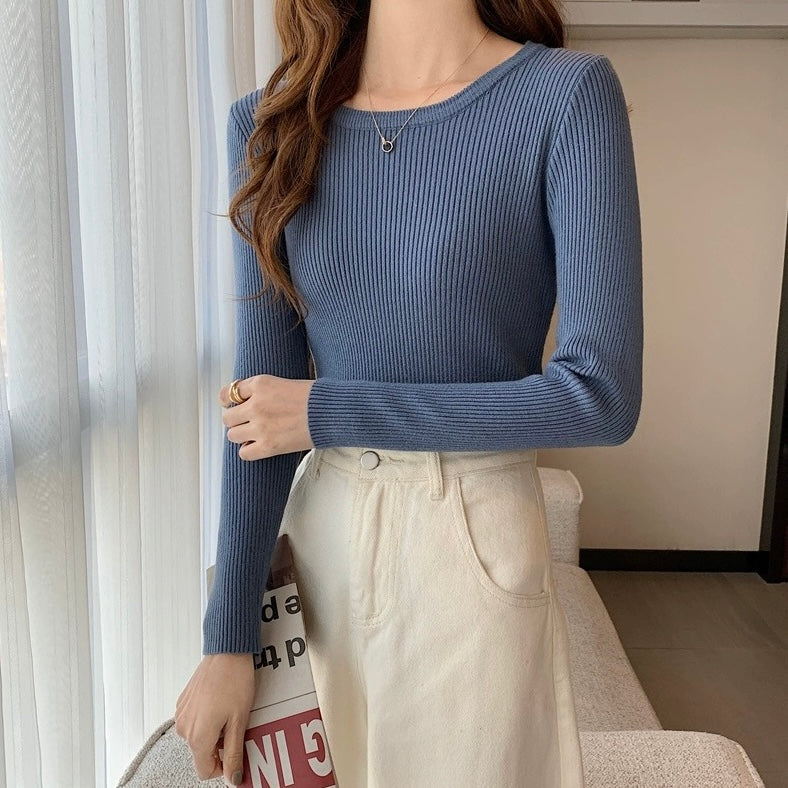 Round Neck Long Sleeve Basic Soft Knitted Top