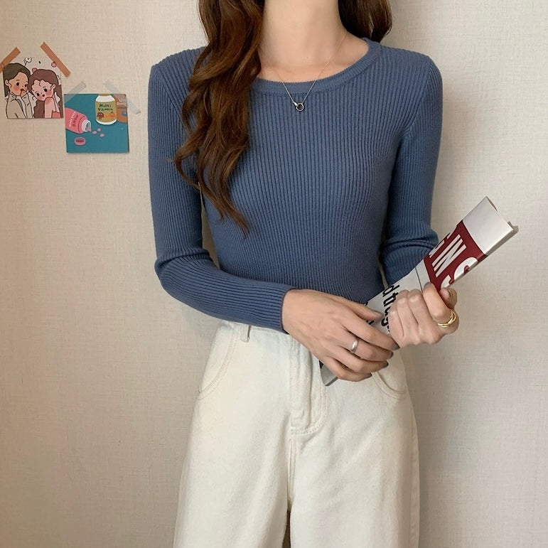 Round Neck Long Sleeve Basic Soft Knitted Top