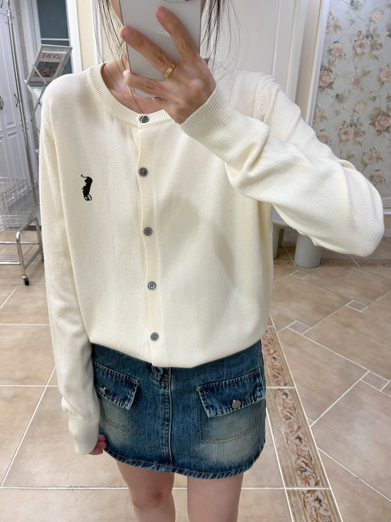 Embroidery Button Down Long Sleeve Soft Knitted Cardigan Top