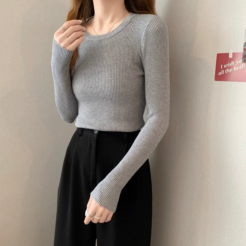 Round Neck Long Sleeve Basic Soft Knitted Top