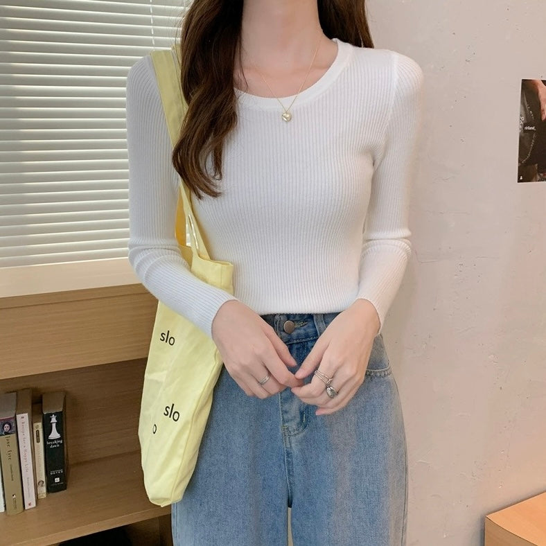 Round Neck Long Sleeve Basic Soft Knitted Top