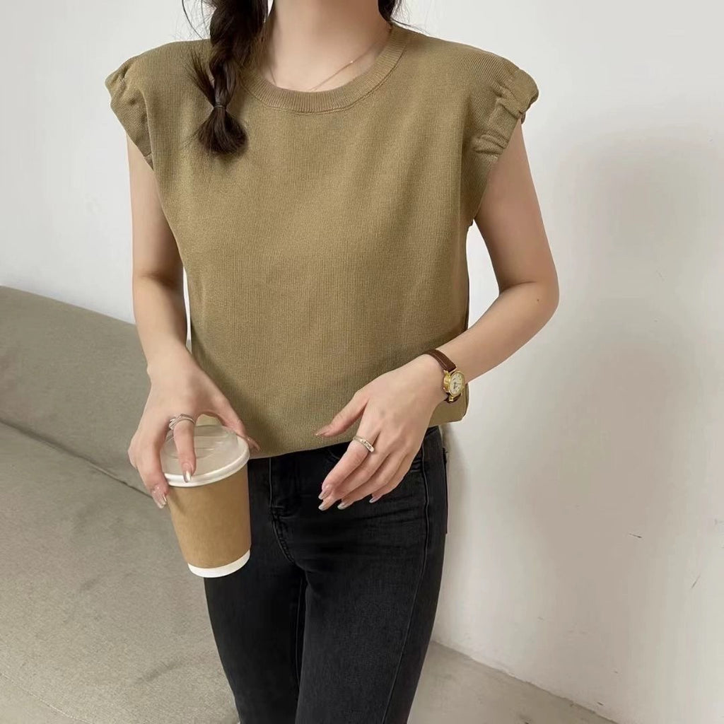 Pleated Sleeve Knitted Top