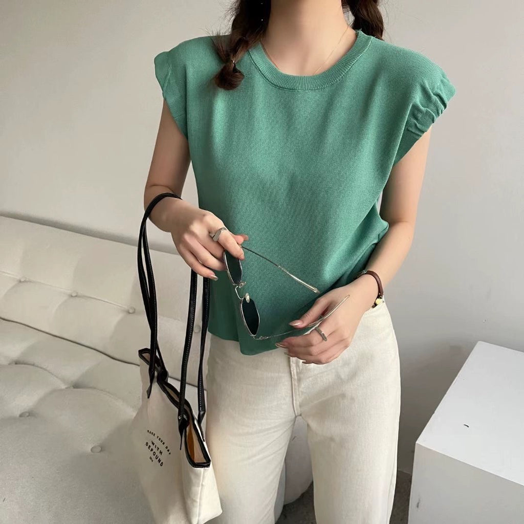 Pleated Sleeve Knitted Top
