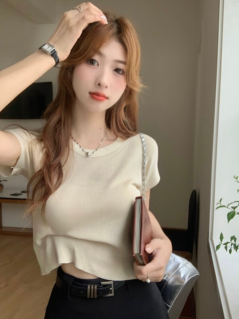 Simple All Match Daily Outfit Solid Knitted Top