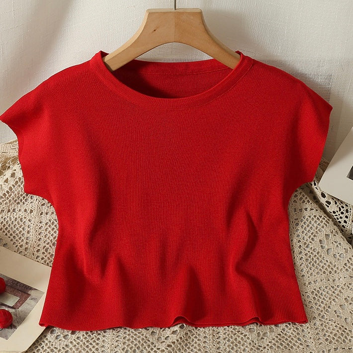 Simple All Match Daily Outfit Solid Knitted Top