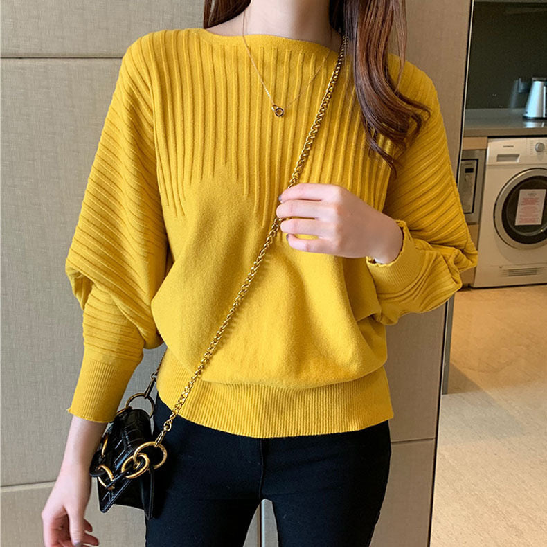 Embossed Soft Knitted Batwing Long Sleeve Oversize Top