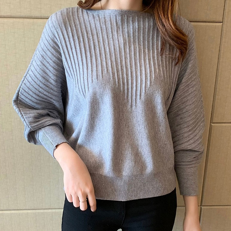 Embossed Soft Knitted Batwing Long Sleeve Oversize Top