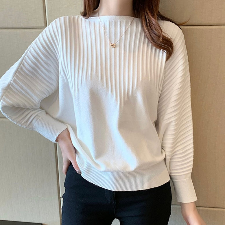 Embossed Soft Knitted Batwing Long Sleeve Oversize Top