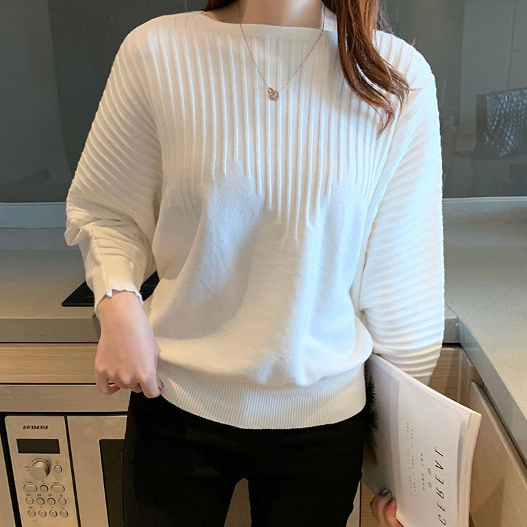 Embossed Soft Knitted Batwing Long Sleeve Oversize Top