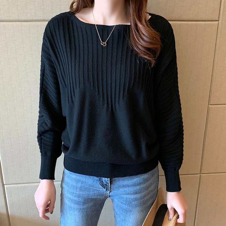 Embossed Soft Knitted Batwing Long Sleeve Oversize Top