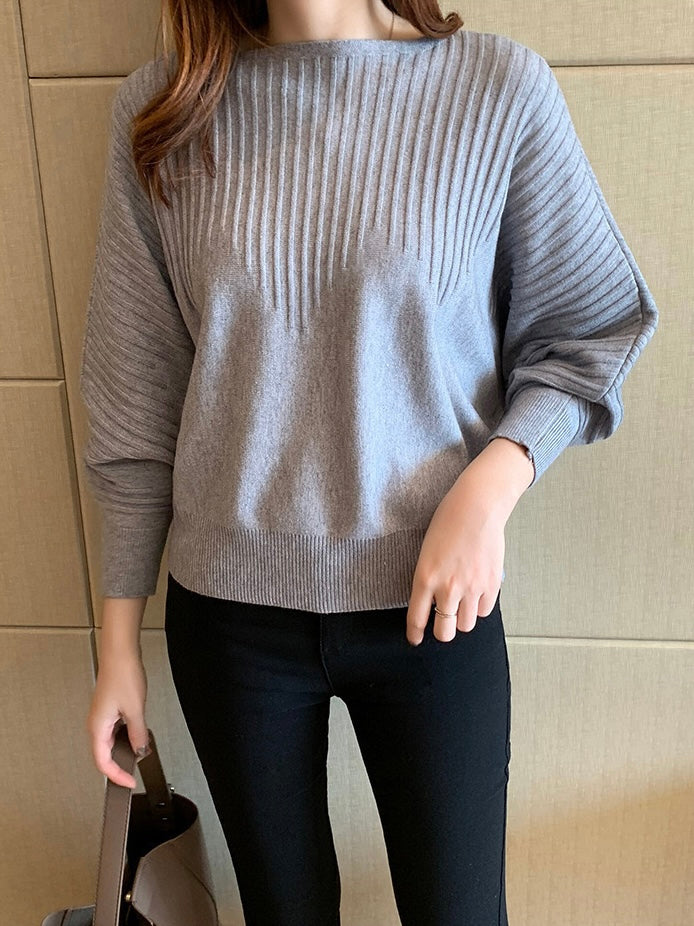 Embossed Soft Knitted Batwing Long Sleeve Oversize Top