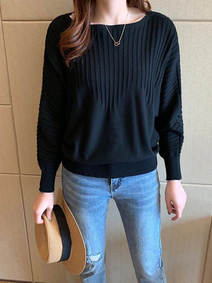 Embossed Soft Knitted Batwing Long Sleeve Oversize Top