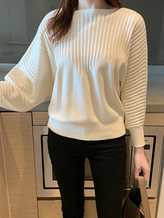 Embossed Soft Knitted Batwing Long Sleeve Oversize Top