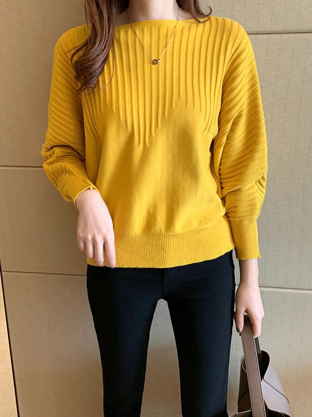 Embossed Soft Knitted Batwing Long Sleeve Oversize Top