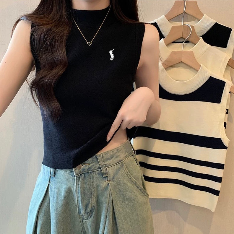 Embroidery Solid All Match Soft Knitted Top