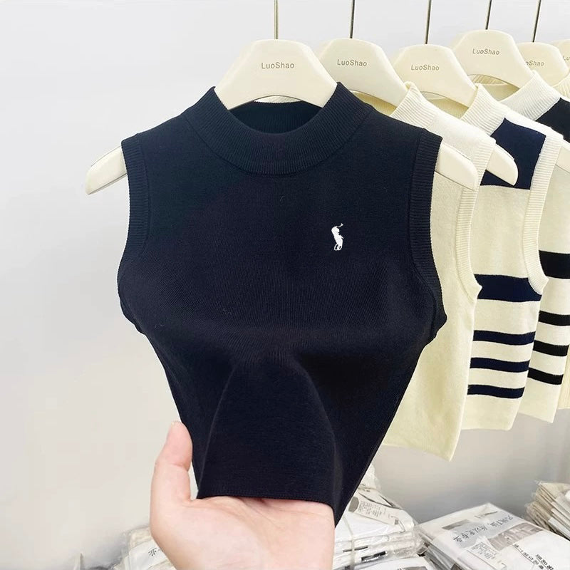Embroidery Solid All Match Soft Knitted Top