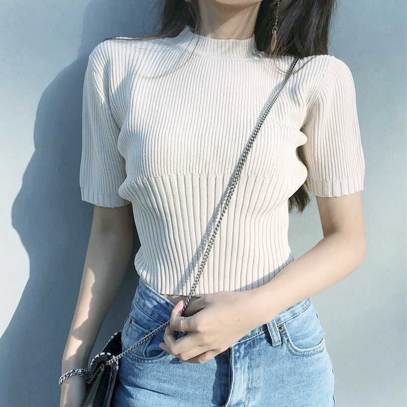 Simple Shirred Hem Knitted Top